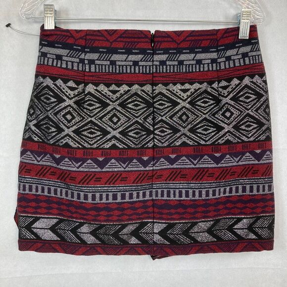 Express Skirt Womens Sz 6 Gray Red Aztec Southwest Wrap Front Tweed Mini Stretch - Picture 3 of 10